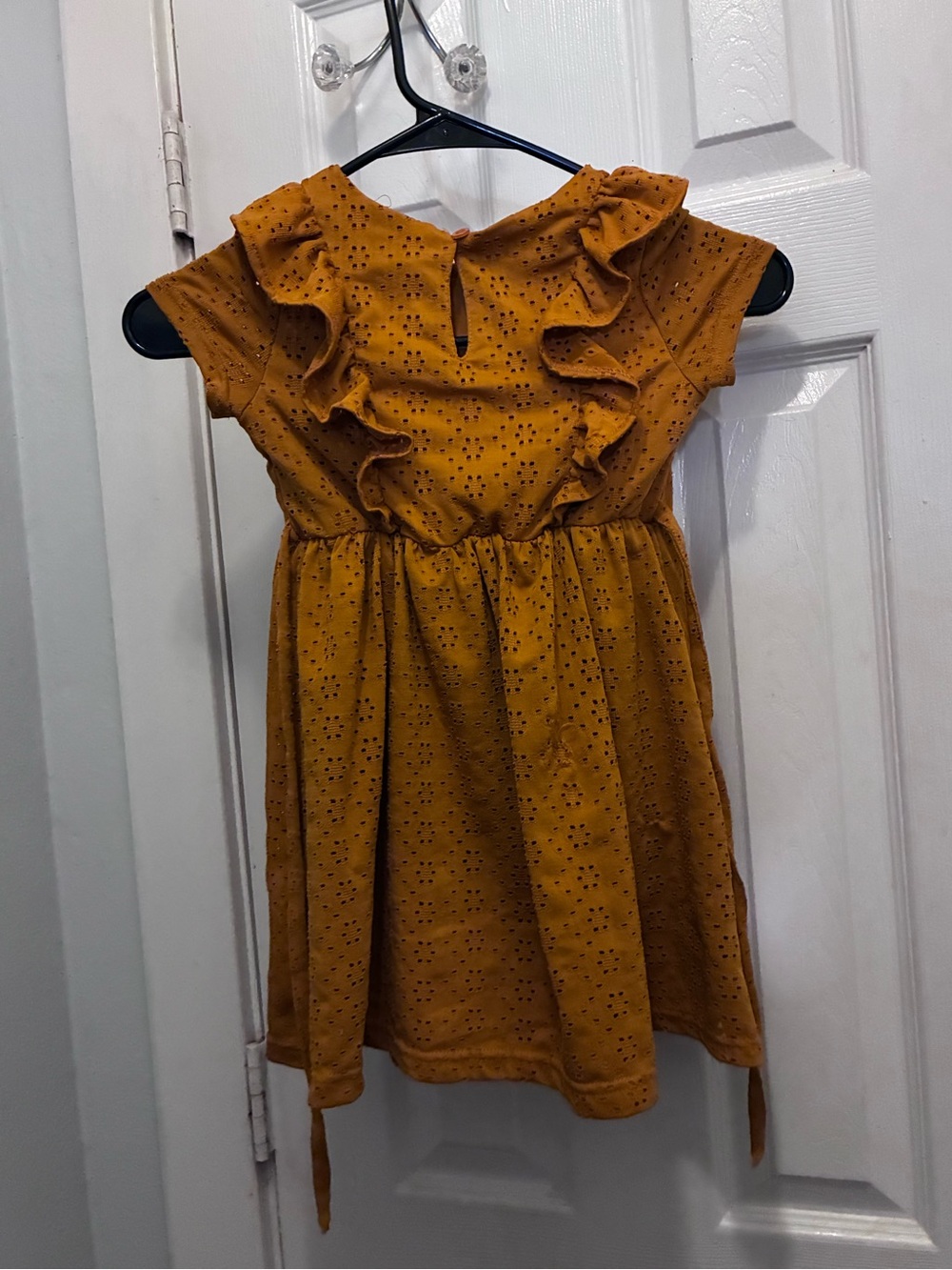 Blueberi Boulevard Mustard Eyelet Ruffle Dress